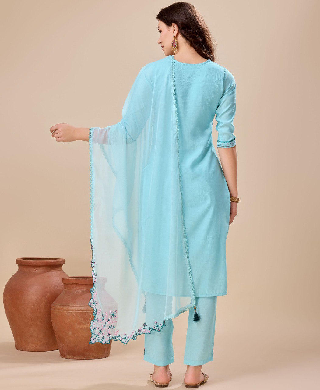 Prazu Fashion Sky Blue Viscose Silk Embroidered Kurta Set - Distacart