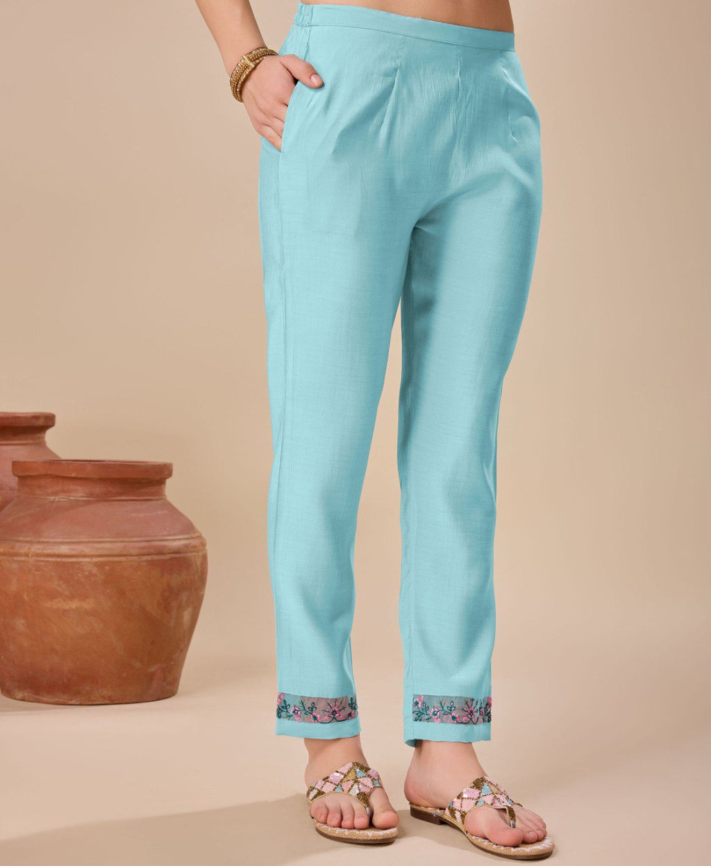 Prazu Fashion Sky Blue Viscose Silk Embroidered Kurta Set - Distacart