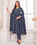 Prazu Fashion Navy Blue Pure Cotton Geometric & Gold Foil Print Kurta Set - Distacart