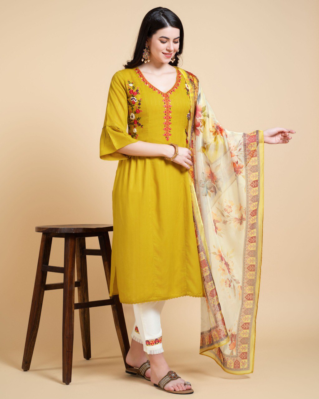 Prazu Fashion Yellow Reyon Embroidered Kurta Set - Distacart