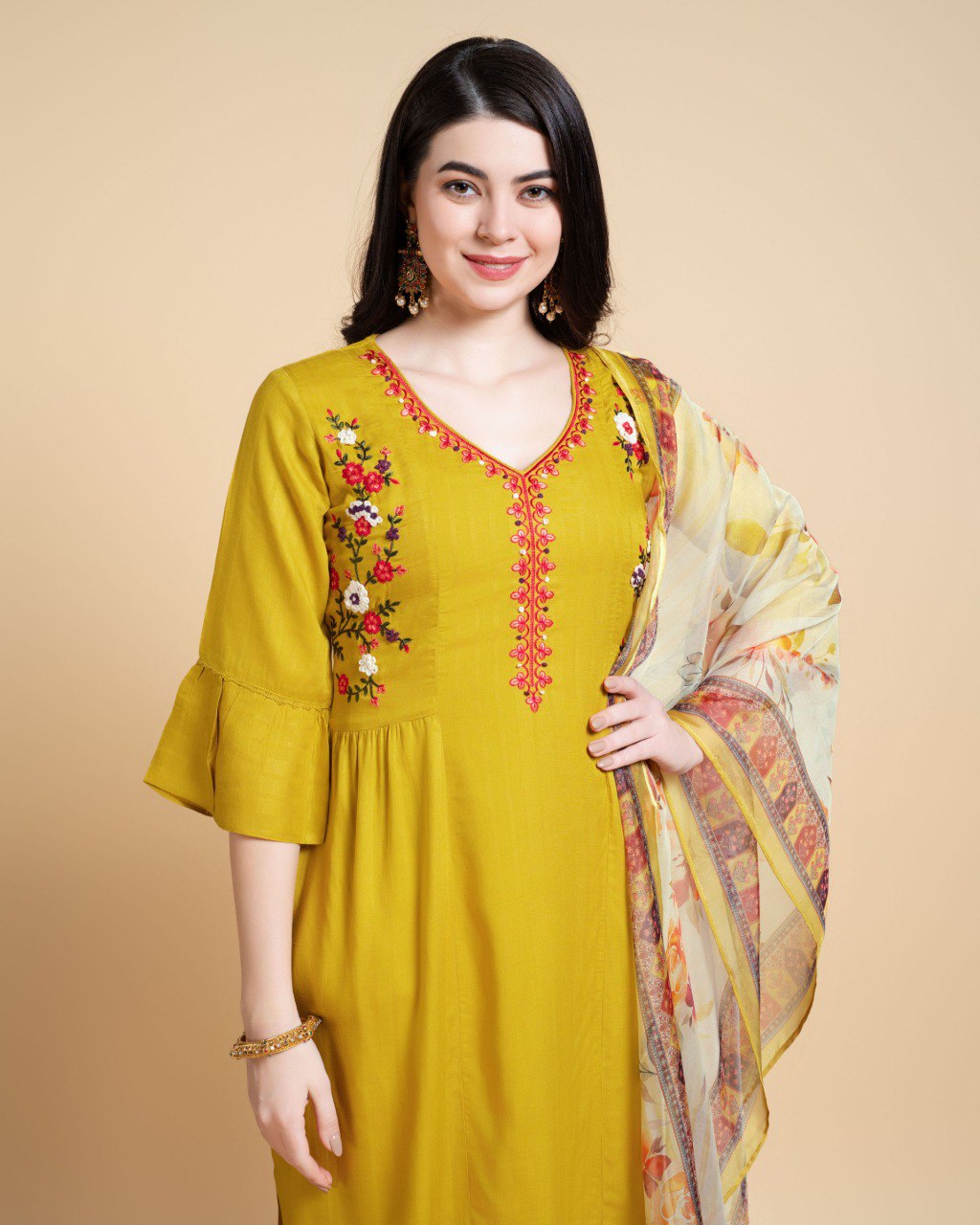Prazu Fashion Yellow Reyon Embroidered Kurta Set - Distacart