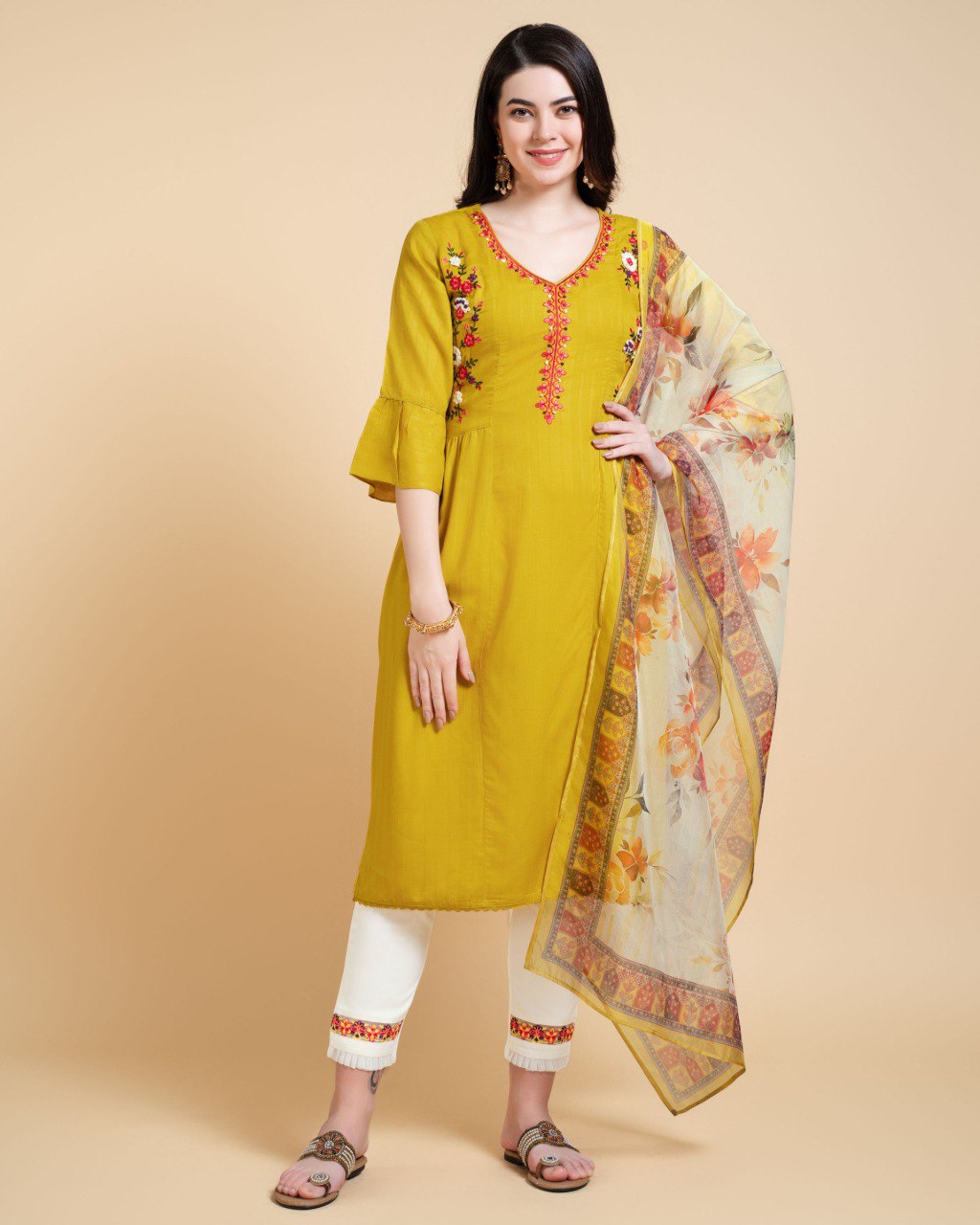 Prazu Fashion Yellow Reyon Embroidered Kurta Set - Distacart