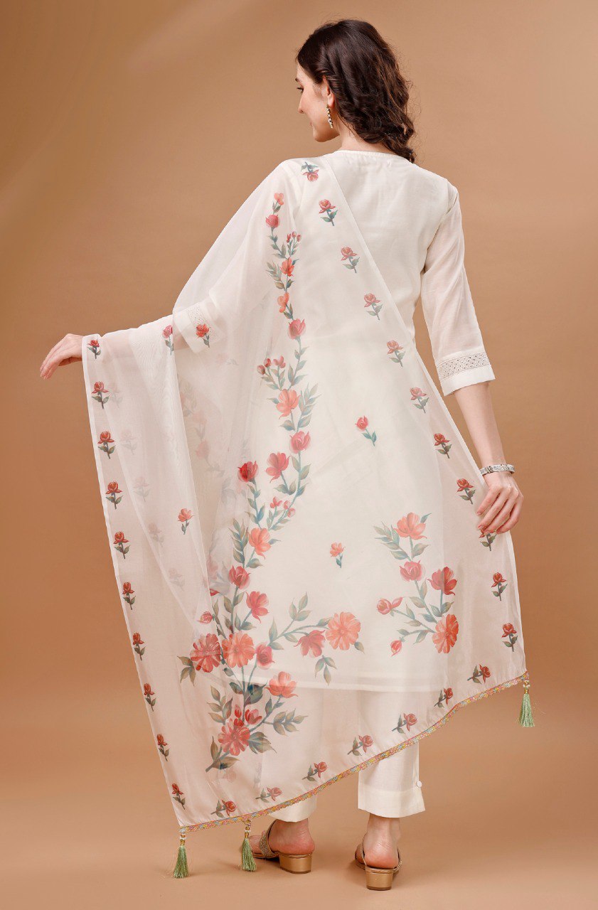 Prazu Fashion Off White Chanderi Silk Embroidered Kurta Set - Distacart