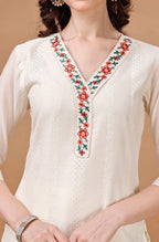 Prazu Fashion Off White Chanderi Silk Embroidered Kurta Set - Distacart