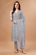 Prazu Fashion Light Grey Chanderi Silk Chikankari Kurta Set - Distacart