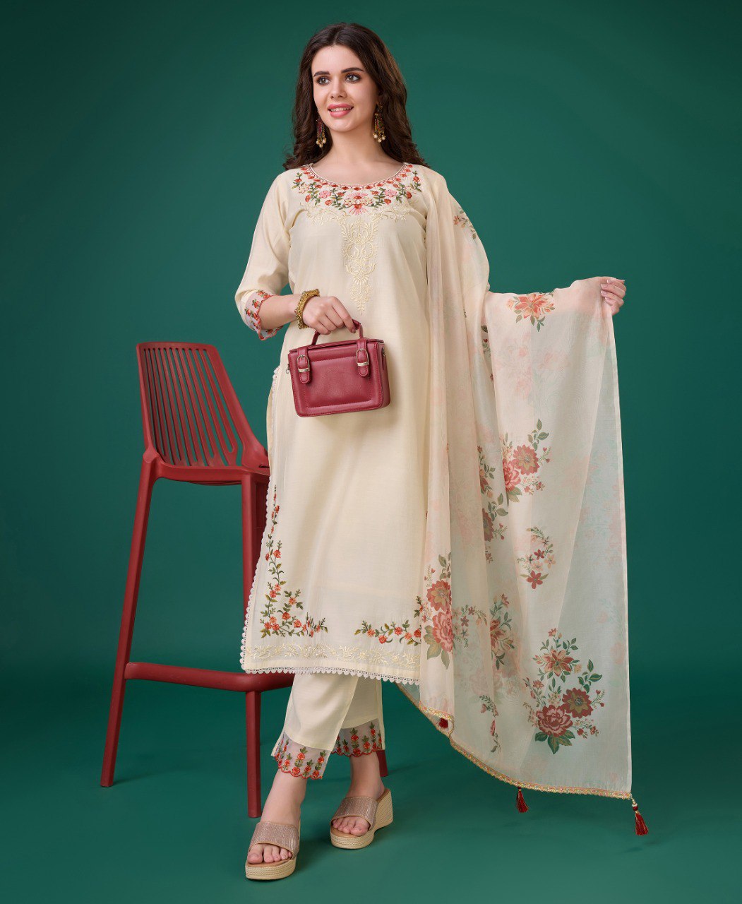 Prazu Fashion Cream Viscose Silk Embroidered Kurta Set - Distacart