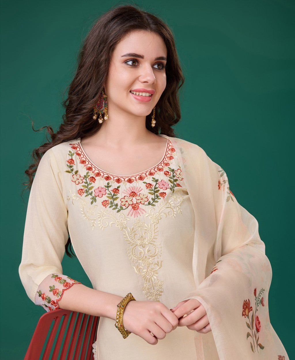 Prazu Fashion Cream Viscose Silk Embroidered Kurta Set - Distacart