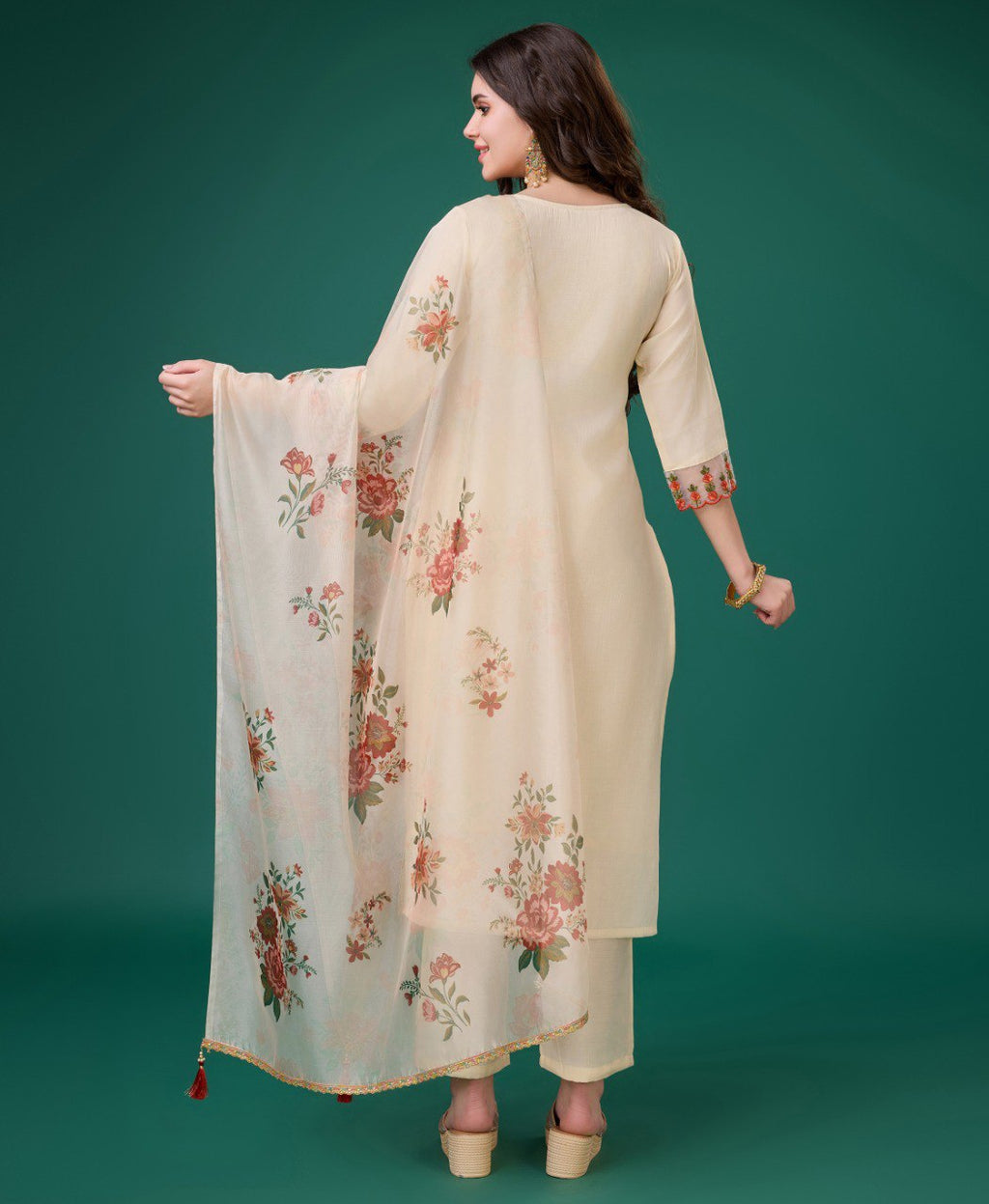 Prazu Fashion Cream Viscose Silk Embroidered Kurta Set - Distacart