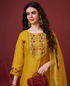 Prazu Fashion Yellow Viscose Silk Embroidered Kurta Set - Distacart