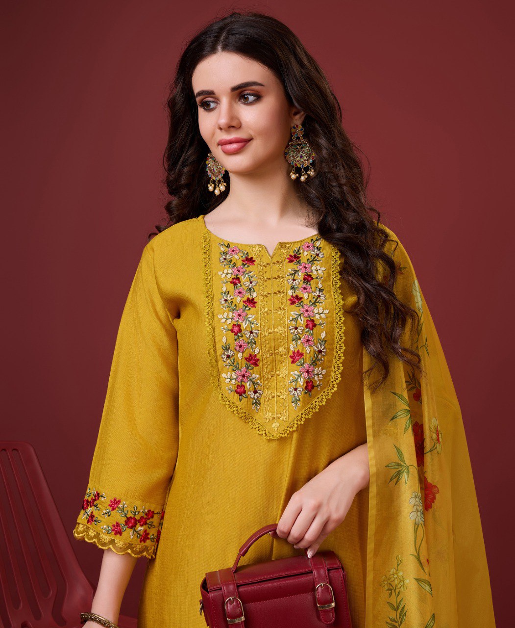 Prazu Fashion Yellow Viscose Silk Embroidered Kurta Set - Distacart