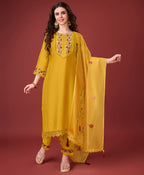 Prazu Fashion Yellow Viscose Silk Embroidered Kurta Set - Distacart