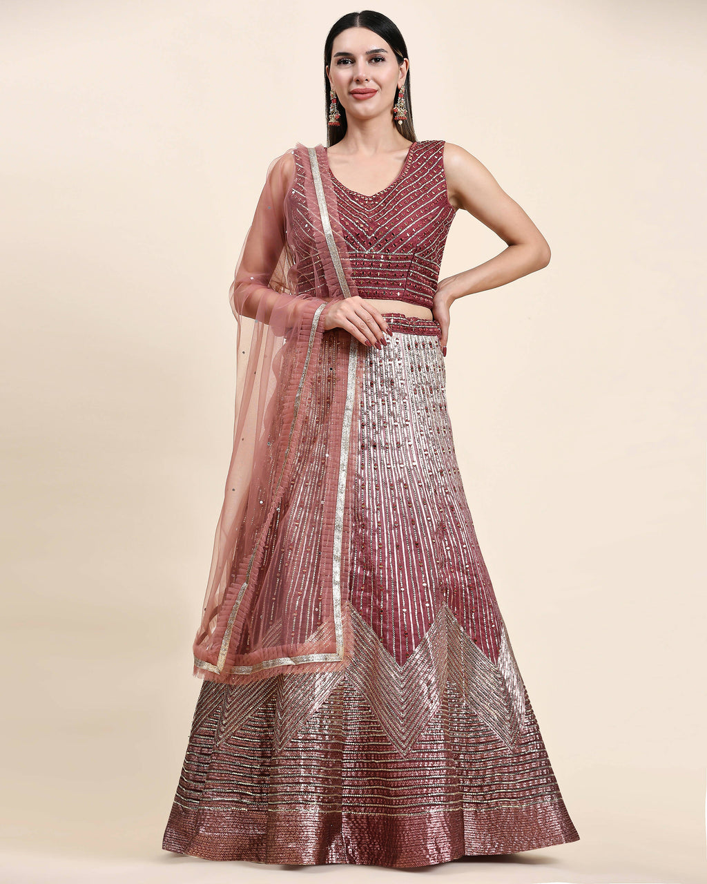 Maroon Organza Mirror With Coding Work Lehenga Choli with Dupatta - Tanya