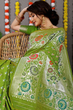 Jyoti Fashion Women's Green Banarasi Silk Zari Woven Saree with Blouse
