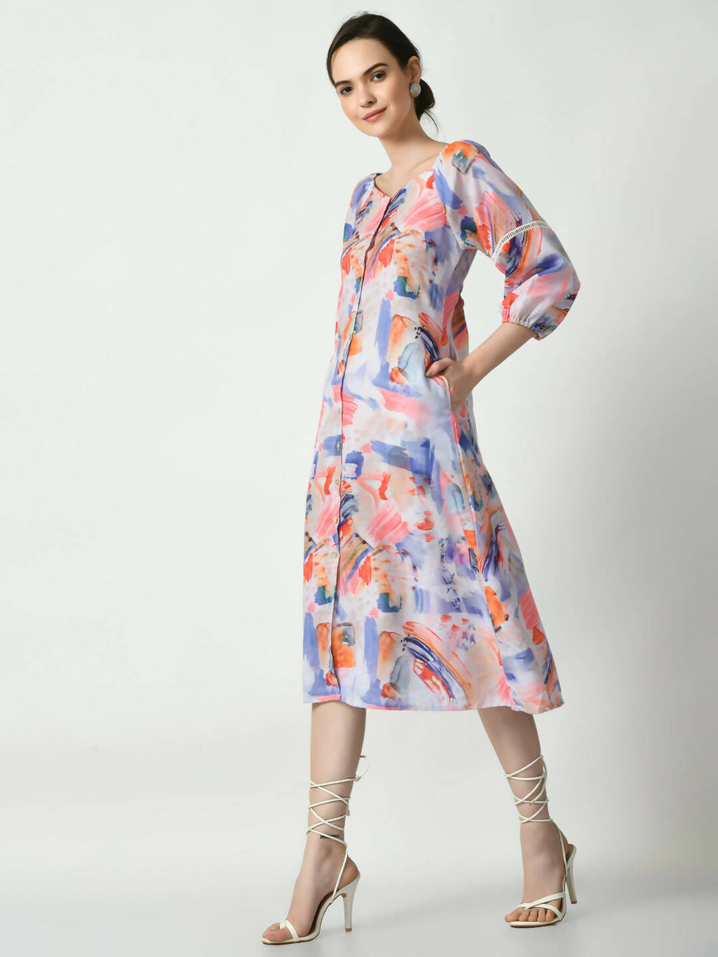 Myshka Women's Multi Abstract Printed A-Line Dress - Distacart