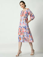 Myshka Women's Multi Abstract Printed A-Line Dress - Distacart