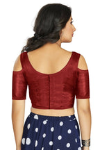 Aastha Fashion Women's Maroon Art Silk Cold Shoulder Sleeve Readymade Blouse