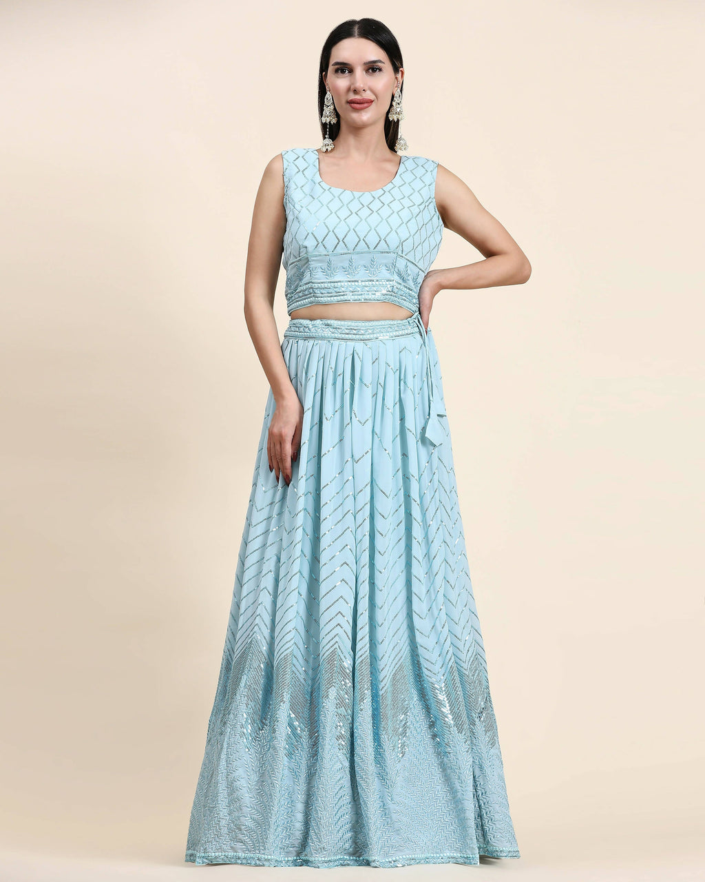 Blue Pure Viscose Georgette Sequence Embroidery work Lehenga Choli with Dupatta - Aakriti