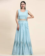Blue Pure Viscose Georgette Sequence Embroidery work Lehenga Choli with Dupatta - Aakriti