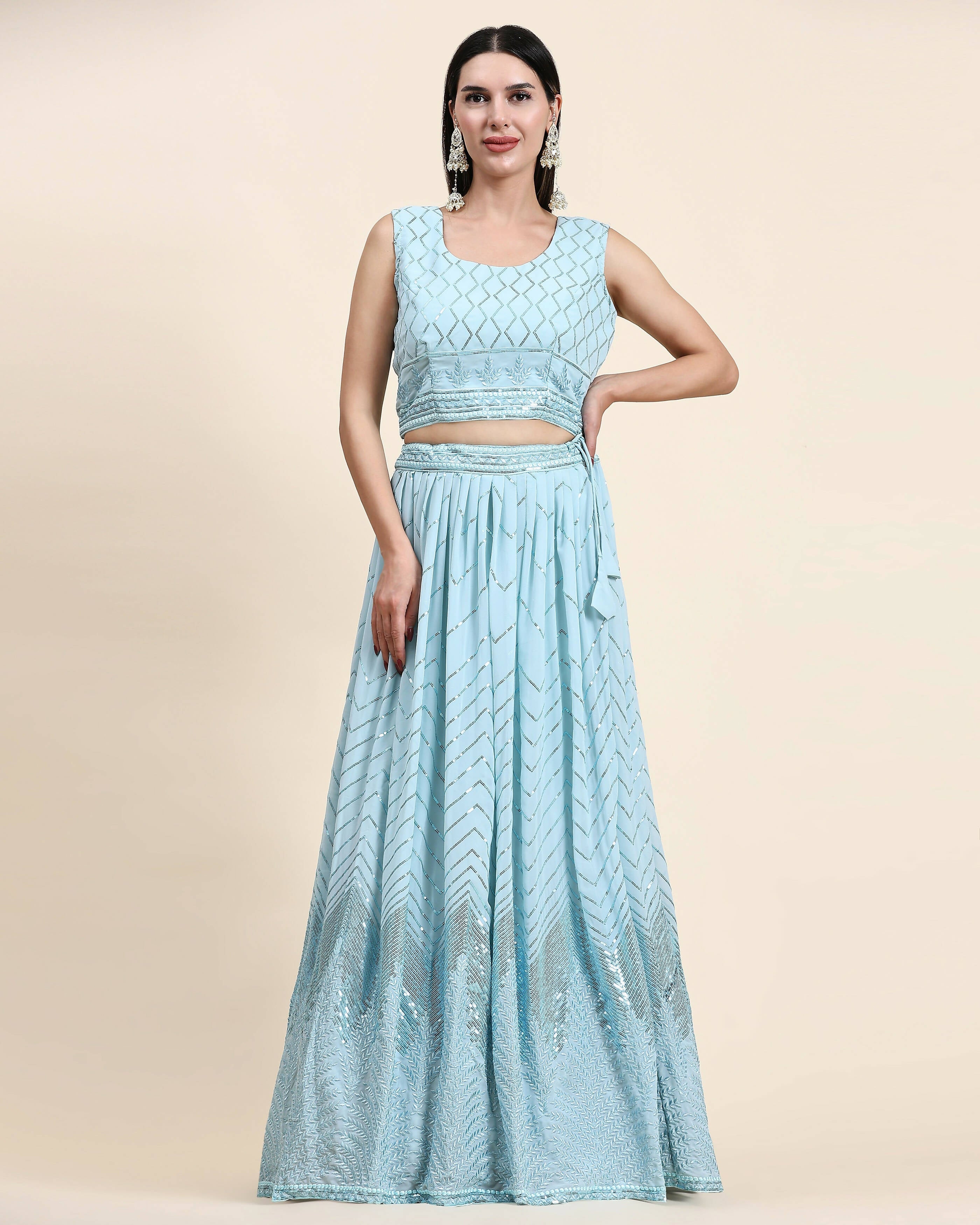 Blue Pure Viscose Georgette Sequence Embroidery work Lehenga Choli with Dupatta - Aakriti