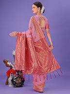 Shree Shyam Fashion Light Pink Woven Zari Traditional Linen Cotton Saree with Rich Pallu & Unstitched Blouse - Festive & Wedding Wear Saree
