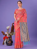 Shree Shyam Fashion Pink Woven Zari Traditional Linen Cotton Saree with Rich Pallu & Unstitched Blouse - Festive & Wedding Wear Saree