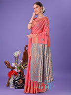 Shree Shyam Fashion Pink Woven Zari Traditional Linen Cotton Saree with Rich Pallu & Unstitched Blouse - Festive & Wedding Wear Saree