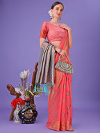 Shree Shyam Fashion Pink Woven Zari Traditional Linen Cotton Saree with Rich Pallu & Unstitched Blouse - Festive & Wedding Wear Saree
