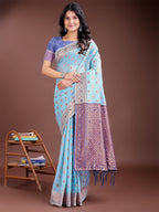 Shree Shyam Fashion Elegant Sky Blue Cotton Saree with Contrast Pallu - Perfect Blend of Tradition & Comfort