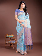 Shree Shyam Fashion Elegant Sky Blue Cotton Saree with Contrast Pallu - Perfect Blend of Tradition & Comfort
