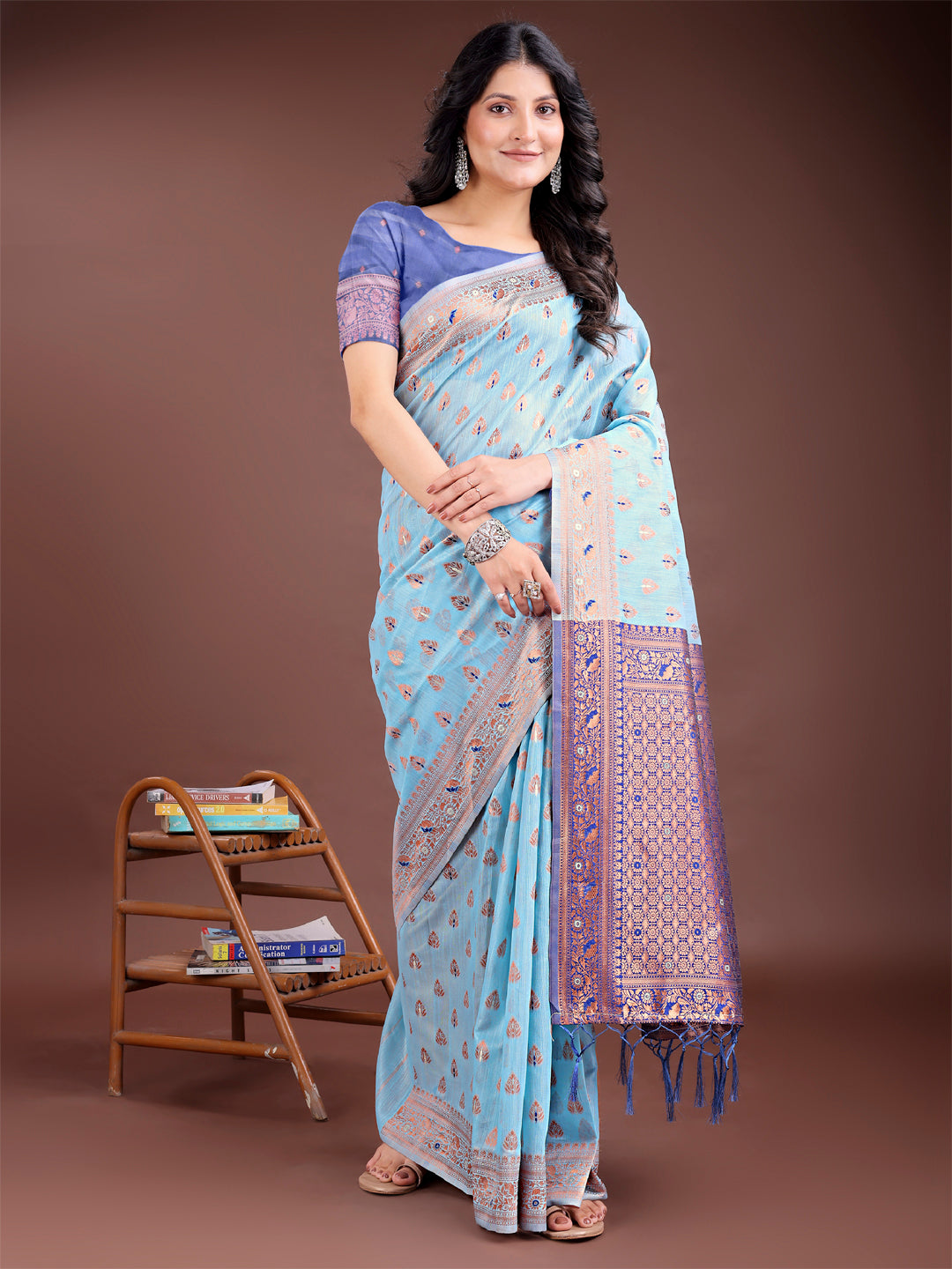 Shree Shyam Fashion Elegant Sky Blue Cotton Saree with Contrast Pallu - Perfect Blend of Tradition & Comfort