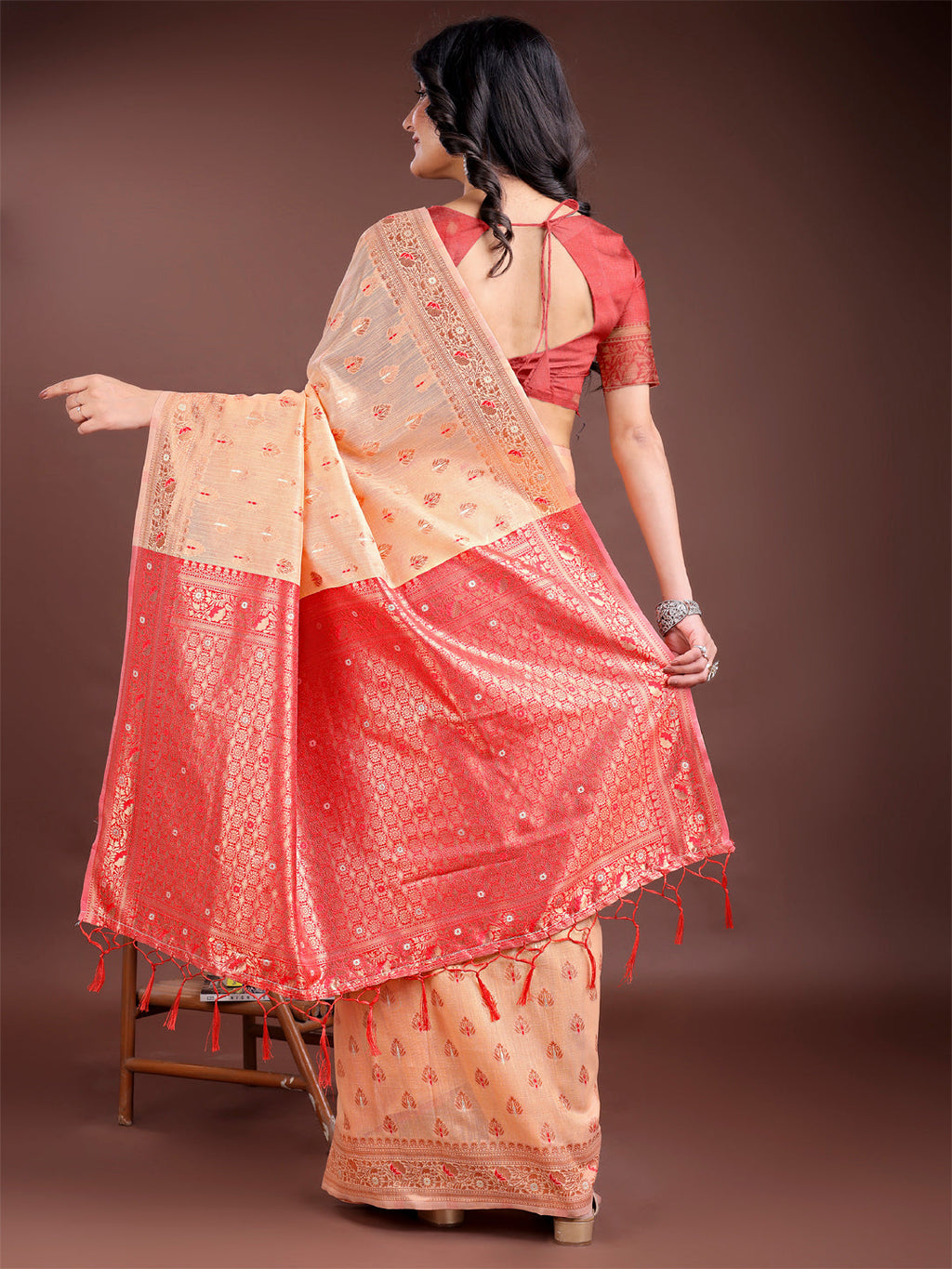 Shree Shyam Fashion Elegant Orange Cotton Saree with Contrast Pallu - Perfect Blend of Tradition & Comfort
