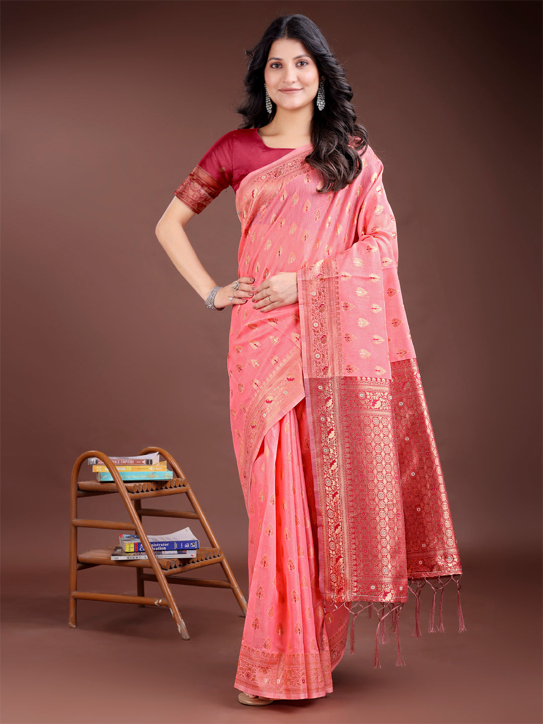 Shree Shyam Fashion Elegant Peach Cotton Saree with Contrast Pallu - Perfect Blend of Tradition & Comfort