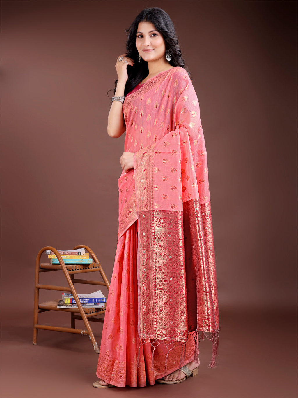 Shree Shyam Fashion Elegant Peach Cotton Saree with Contrast Pallu - Perfect Blend of Tradition & Comfort