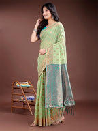 Shree Shyam Fashion Elegant Light Green Cotton Saree with Contrast Pallu - Perfect Blend of Tradition & Comfort
