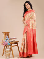 Shree Shyam Fashion Cream & Red Banarasi silk Woven Zari Work Traditional Tassel Saree