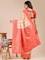 Shree Shyam Fashion Cream & Red Banarasi silk Woven Zari Work Traditional Tassel Saree