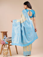 Shree Shyam Fashion Cream & Sky Blue Banarasi silk Woven Zari Work Traditional Tassel Saree