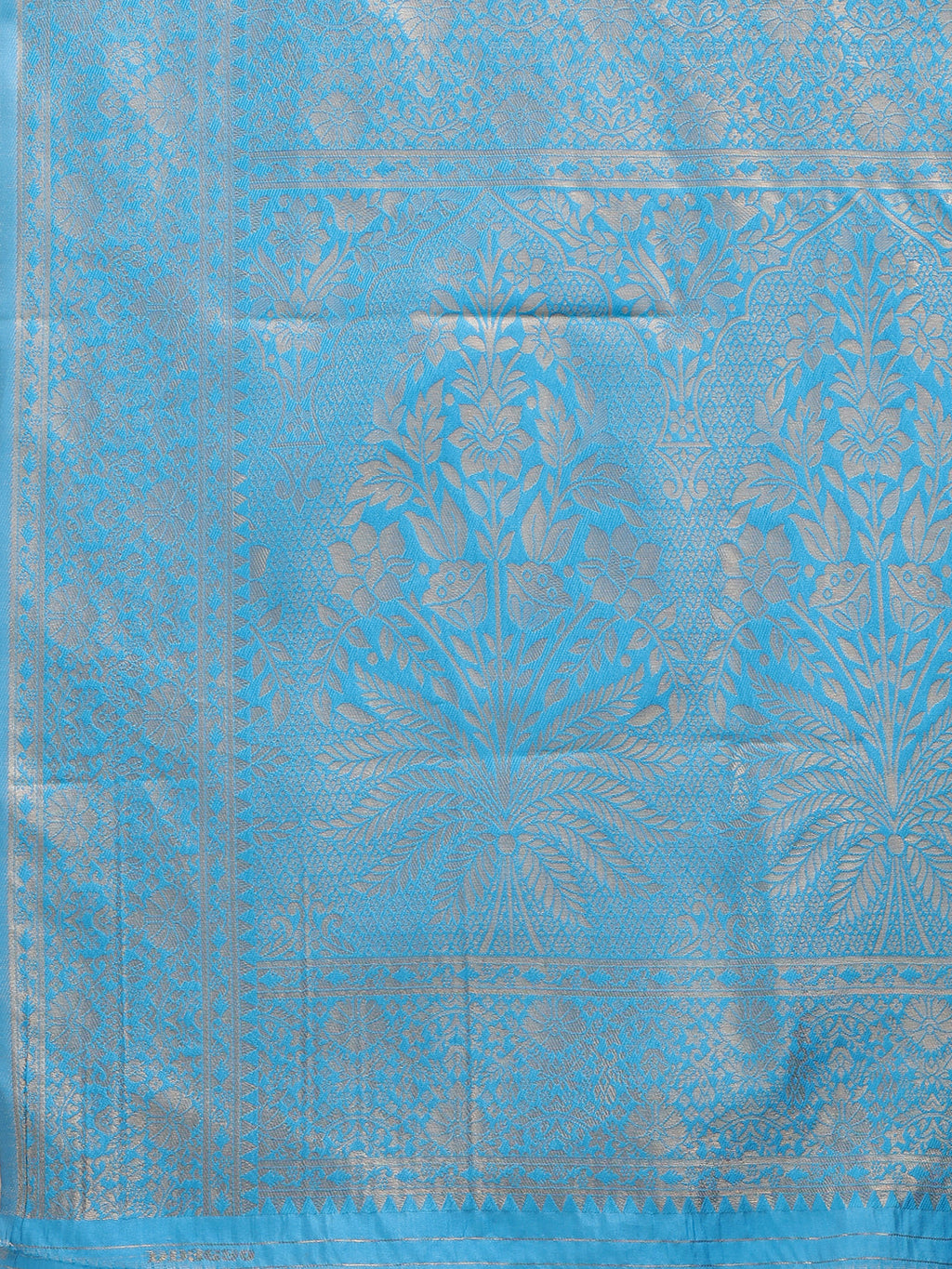Shree Shyam Fashion Cream & Sky Blue Banarasi silk Woven Zari Work Traditional Tassel Saree