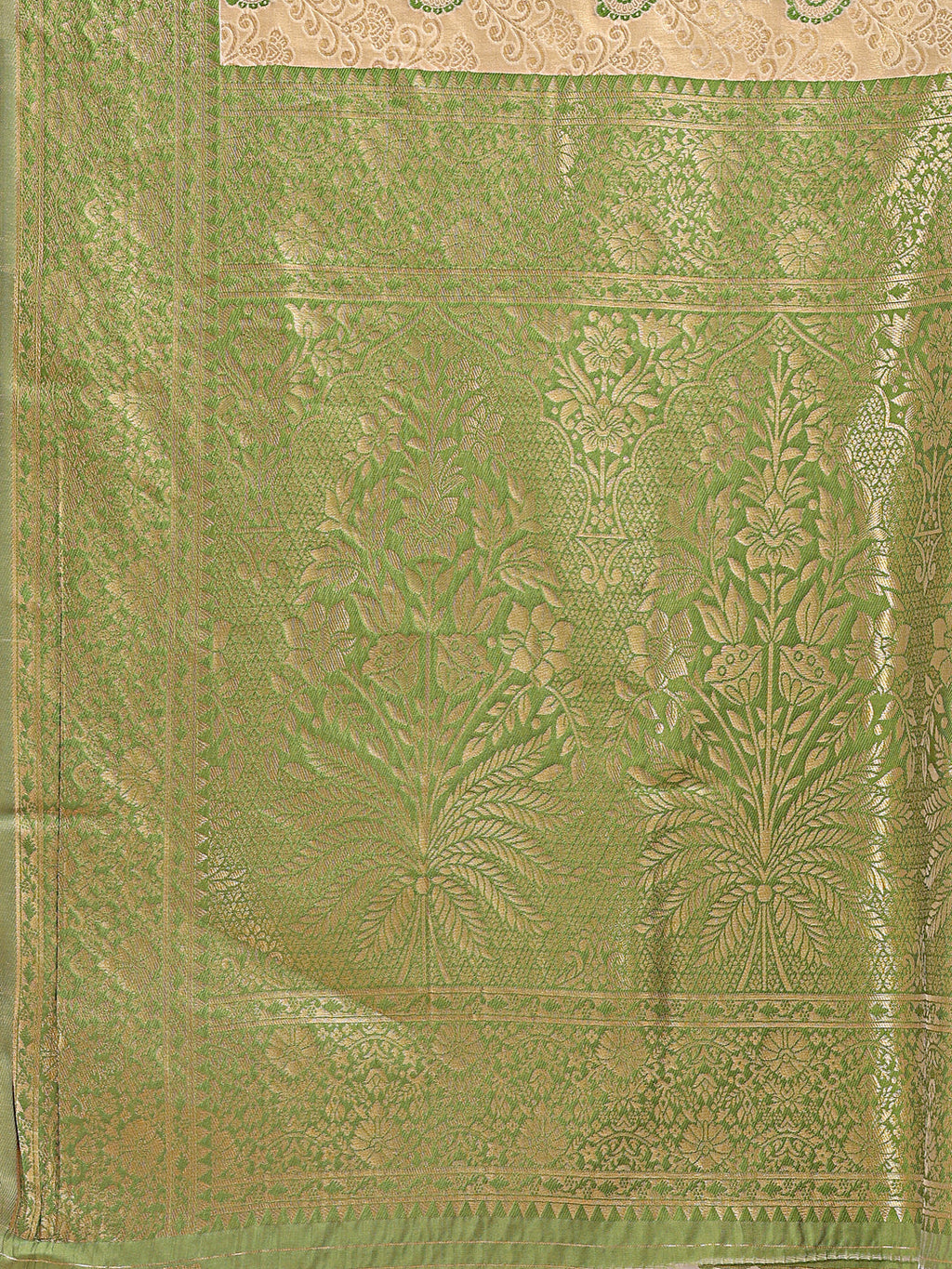 Shree Shyam Fashion Cream & Light Green Banarasi silk Woven Zari Work Traditional Tassel Saree