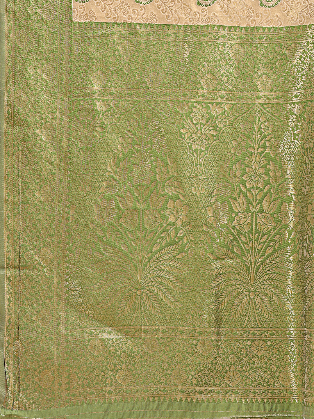 Shree Shyam Fashion Cream & Light Green Banarasi silk Woven Zari Work Traditional Tassel Saree