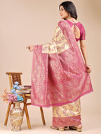 Shree Shyam Fashion Cream & Magenta Banarasi silk Woven Zari Work Traditional Tassel Saree