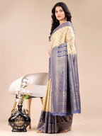 Shree Shyam Fashion Cream & Navy Blue Banarasi silk Woven Zari Work Traditional Tassel Saree