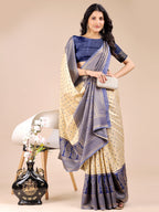 Shree Shyam Fashion Cream & Navy Blue Banarasi silk Woven Zari Work Traditional Tassel Saree