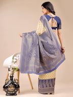 Shree Shyam Fashion Cream & Navy Blue Banarasi silk Woven Zari Work Traditional Tassel Saree