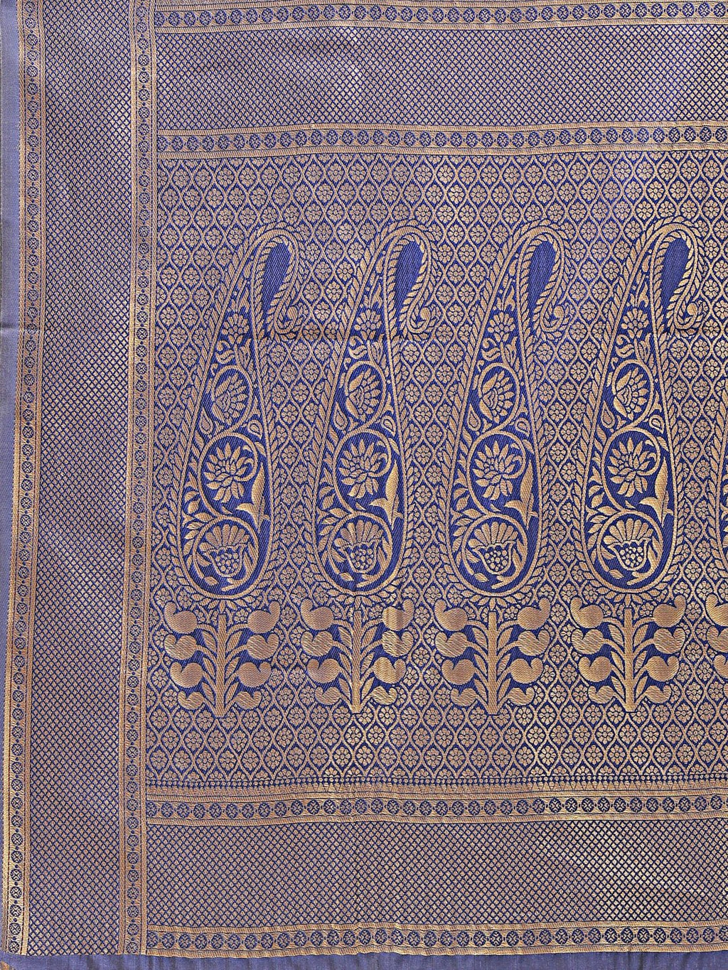 Shree Shyam Fashion Cream & Navy Blue Banarasi silk Woven Zari Work Traditional Tassel Saree