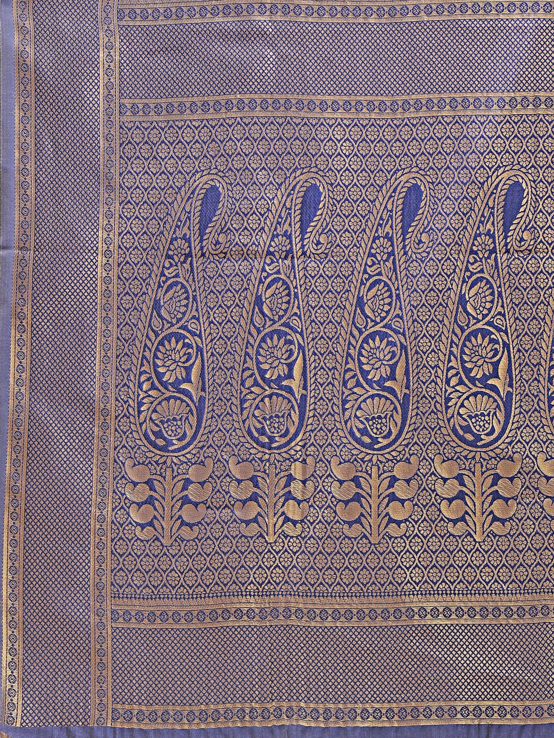Shree Shyam Fashion Cream & Navy Blue Banarasi silk Woven Zari Work Traditional Tassel Saree