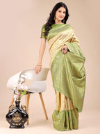 Shree Shyam Fashion Cream & Light Green Banarasi silk Woven Zari Work Traditional Tassel Saree