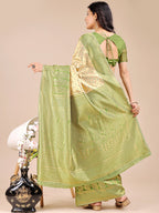 Shree Shyam Fashion Cream & Light Green Banarasi silk Woven Zari Work Traditional Tassel Saree
