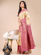 Shree Shyam Fashion Cream & Magenta Banarasi silk Woven Zari Work Traditional Tassel Saree