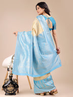 Shree Shyam Fashion Cream & Sky Blue Banarasi silk Woven Zari Work Traditional Tassel Saree